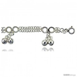 Sterling Silver Double Strand Curb Link Anklet w/ Clustered Chime Balls