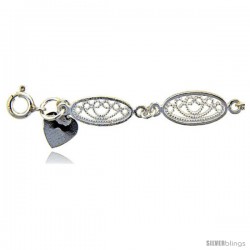 Sterling Silver Anklet w/ Filigree Oval Links