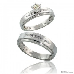 10k White Gold 2-Piece Diamond wedding Engagement Ring Set for Him & Her, 5mm & 6mm wide -Style 10w113em