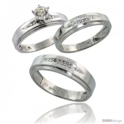 10k White Gold Diamond Trio Wedding Ring Set His 6mm & Hers 5mm -Style 10w113w3