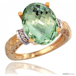 14k Yellow Gold Diamond Green-Amethyst Ring 5.5 ct Oval 14x10 Stone