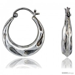 Sterling Silver High Polished Nickel size Hoop Earrings, 7/8" Long