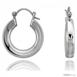 Sterling Silver High Polished Hoop Earrings, 15/16" Long