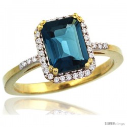 10k Yellow Gold Diamond London Blue Topaz Ring 1.6 ct Emerald Shape 8x6 mm, 1/2 in wide -Style Cy905129