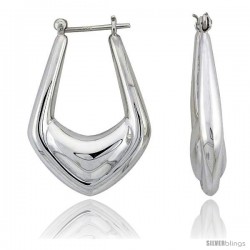 Sterling Silver High Polished Hoop Earrings, 1 3/8" Long -Style Te89
