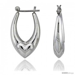 Sterling Silver High Polished Heart Hoop Earrings, 1 3/8" Long