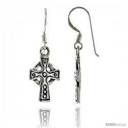 Sterling Silver Celtic Healing Cross Dangle Earrings, 1 5/16 in tall