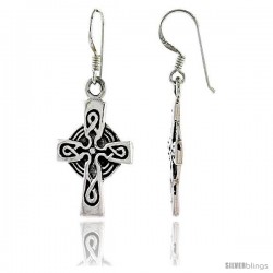 Sterling Silver Celtic High Cross Dangle Earrings with Knot Patern, 1 1/2 in tall