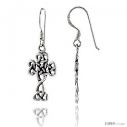 Sterling Silver Celtic Cross Dangle Earrings Triquetra Trinity Knot, 1 3/8 in tall