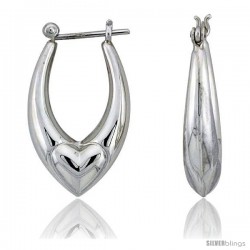 Sterling Silver High Polished Heart Hoop Earrings, 1 1/8" Long