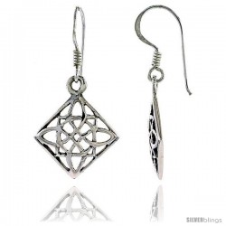 Sterling Silver Celtic Dangle Earrings, w/ Floral Design, 1 1/4 in tall