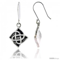 Sterling Silver Celtic Quaternary Knot Dangle Earrings, 1 1/4 in tall