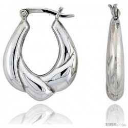 Sterling Silver High Polished Hoop Earrings, 1 1/16" Long -Style Te92