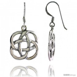 Sterling Silver Celtic Quaternary Knot Dangle Earrings, 1 3/8 in tall