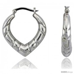 Sterling Silver High Polished Heart Hoop Earrings, 1 1/8" Long -Style Te93