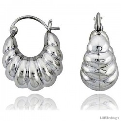 Sterling Silver High Polished Hoop Earrings, 15/16" Long -Style Te94