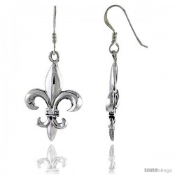 Sterling Silver Fleur De Lis Dangle Earrings, 1 5/8 in tall