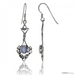 Sterling Silver Celtic Knot Dangle Earrings, w/ Oval shape Mother of Pearl, 1 3/4 in tall