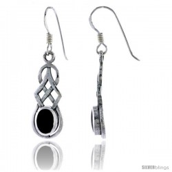 Sterling Silver Celtic Knot Dangle Earrings, w/ Oval Cut Black Onyx Stone, 1 1/2 in tall