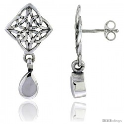 Sterling Silver Celtic Knot post Earrings, w/ Pear shape Dangle Mother of Pearl, 1 1/16 in tall