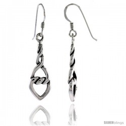Sterling Silver Rope Design Knot Celtic Dangle Earrings, 1 5/8 in tall