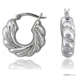 Sterling Silver High Polished Hoop Earrings, 7/8" Long -Style Te96