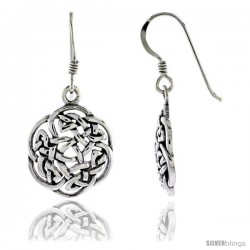 Sterling Silver Floral Knot Works Celtic Dangle Earrings, 1 1/4 in tall