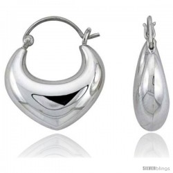 Sterling Silver High Polished Heart Hoop Earrings, 7/8" Long