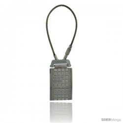 Stainless Steel Checkerboard Design Engravable Keychain Key Tag Key Fob Key Ring w/ Cable Wire Key Holder, 3 1/4 in (81 mm) tall