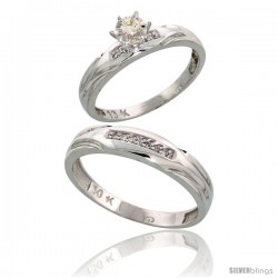 10k White Gold 2-Piece Diamond wedding Engagement Ring Set for Him & Her, 3.5mm & 4.5mm wide