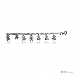 Sterling Silver Figaro Anklet w/ Teddy Bear Charms