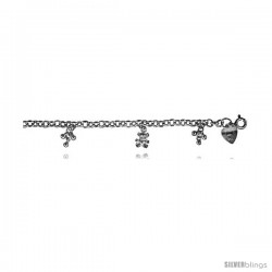 Sterling Silver Rolo Anklet w/ Teddy Bear Charms