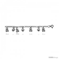 Sterling Silver Figaro Anklet w/ Teddy Bear & Chime Ball Charms