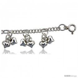 Sterling Silver Anklet w/ Clustered Teeny Heart Charms