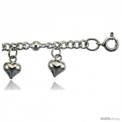 Sterling Silver Anklet w/ Beads and Dangling Hearts