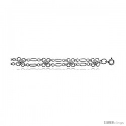 Sterling Silver Charm Bracelet w/ Flowers -Style 6cb414