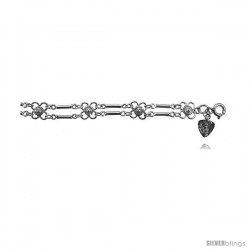Sterling Silver Charm Bracelet w/ Flowers -Style 6cb415