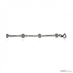Sterling Silver Charm Bracelet w/ Flowers -Style 6cb416