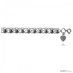 Sterling Silver Charm Bracelet w/ Polished Hearts -Style 6cb430