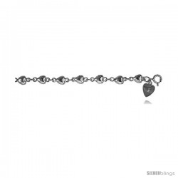 Sterling Silver Charm Anklet w/ Puffed Hearts