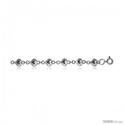 Sterling Silver Charm Anklet w/ Puffed Hearts and Beads