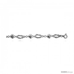 Sterling Silver Charm Anklet w/ Puffed Hearts -Style 6cb435a