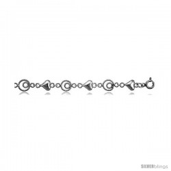 Sterling Silver Charm Bracelet w/ Puffed Hearts -Style 6cb436