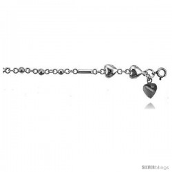 Sterling Silver Charm Bracelet w/ Hearts and Beads -Style 6cb437