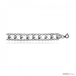 Sterling Silver Charm Bracelet w/ Polished Hearts -Style 6cb439