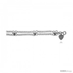 Sterling Silver Charm Bracelet w/ Hearts -Style 6cb440