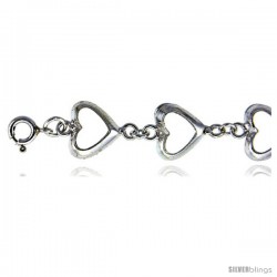 Sterling Silver Charm Anklet w/ Cut-out Hearts