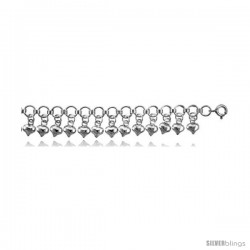 Sterling Silver Charm Bracelet w/ Dangling Teeny Hearts