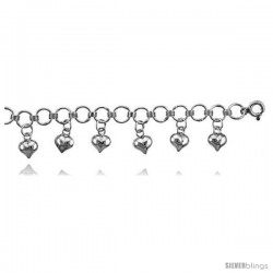 Sterling Silver Charm Bracelet w/ Dangling Hearts