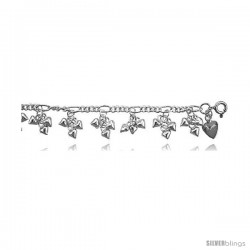 Sterling Silver Charm Anklet w/ Dangling Clustered Teeny Hearts